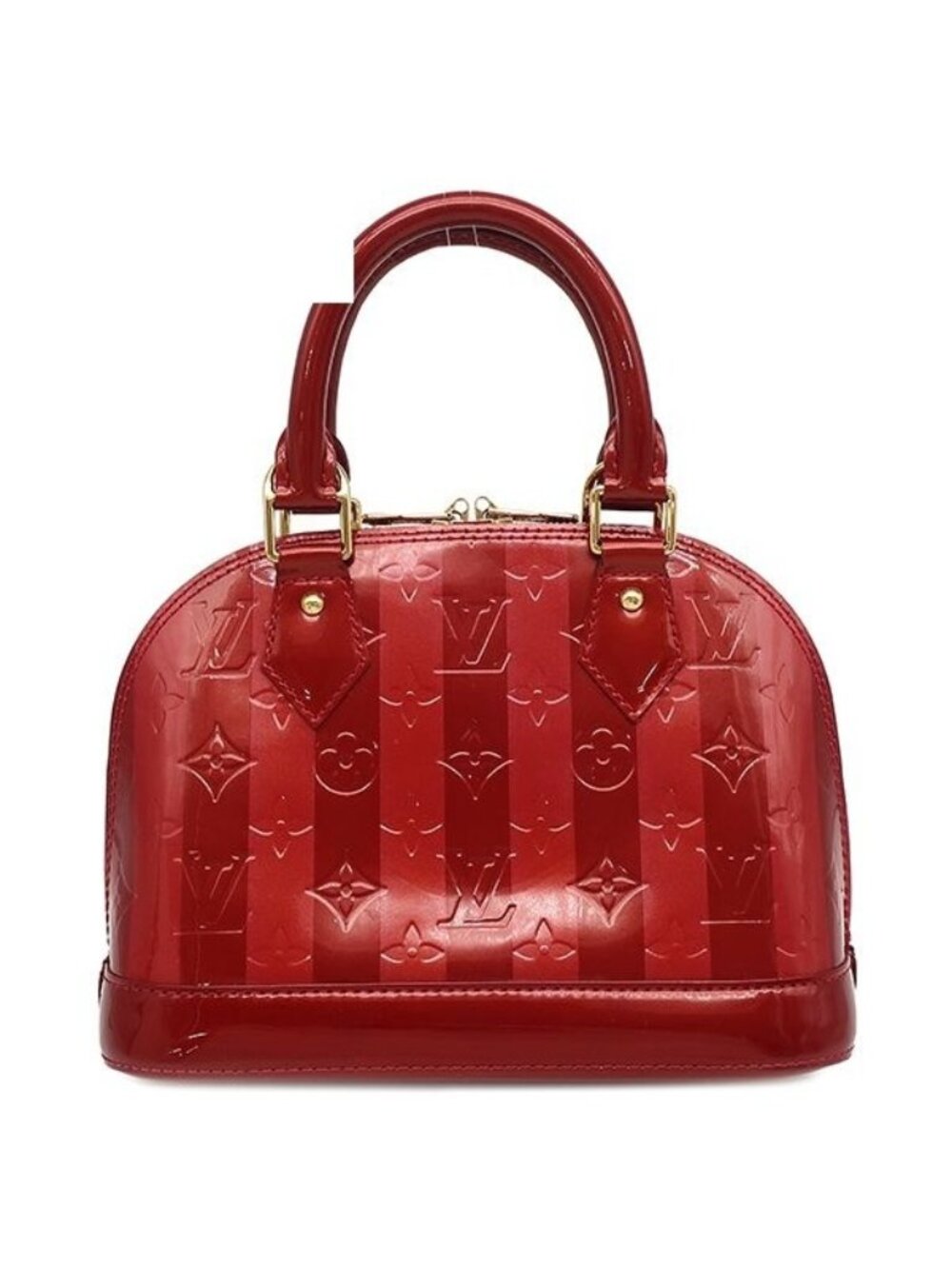 Louis Vuitton 2-Way Bag Rayures Alma BB Monogram Vernis Pomme D'amour Gold